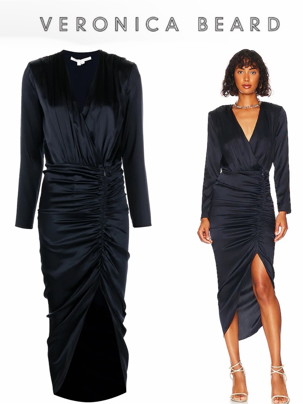 Veronica Beard Navy Cameri Ruched Silk Midi Dress Sz 2 $698
